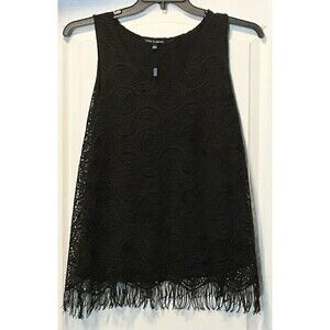 Cable & Gauge Women's Sleeveless Lace Top Size L, Black